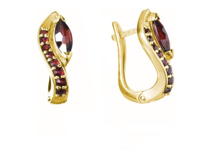 Silver earrings with czech garnet, gold plated - wave                                               