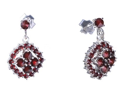 Silver earrings with czech garnet, rhodium plated - square                                          