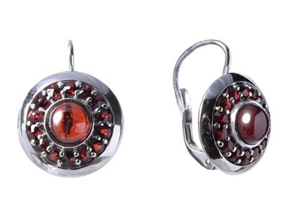 Silver earrings with czech garnet, rhodium plated - circle                                          