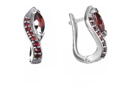 Silver earrings with czech garnet, rhodium plated - wave                                            
