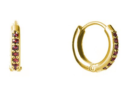 Silver earrings with czech garnet, gold plated - circle                                             