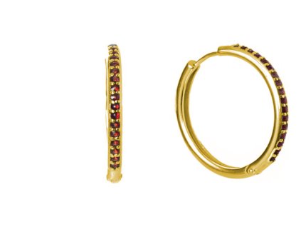 Silver earrings with czech garnet, gold plated - circle                                             