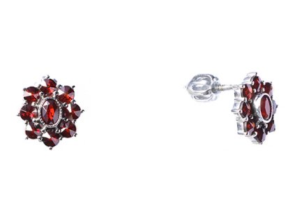 Silver earrings with czech garnet, rhodium plated - oval                                            