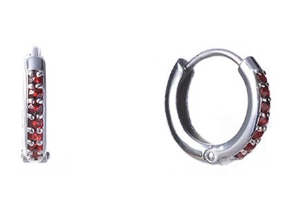 Silver earrings with czech garnet, rhodium plated - circle                                          