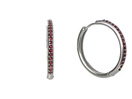 Silver earrings with czech garnet, rhodium plated - circle                                          