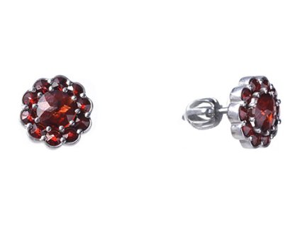 Silver earrings with czech garnet, rhodium plated - flower                                          