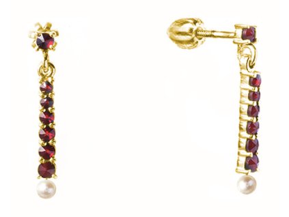 Silver earrings with czech garnet and pearl, gold plated - line                                     