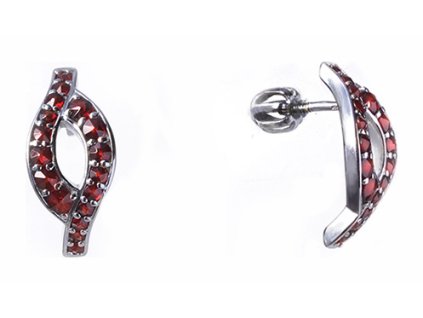 Silver earrings with czech garnet, rhodium plated - wave                                            