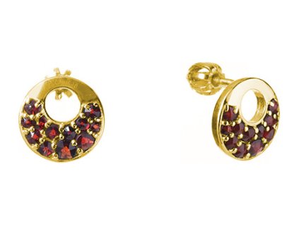 Silver earrings with czech garnet, gold plated - circle                                             