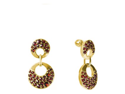 Silver earrings with czech garnet, gold plated - circle                                             