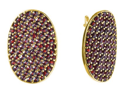 Silver earrings with czech garnet, gold plated - oval                                               