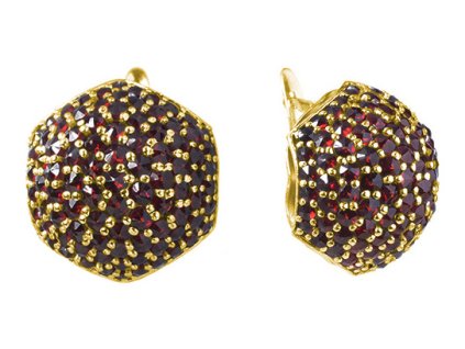 Silver earrings with czech garnet, gold plated - raspberry                                          