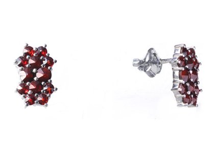 Silver earrings with czech garnet, rhodium plated - flower                                          