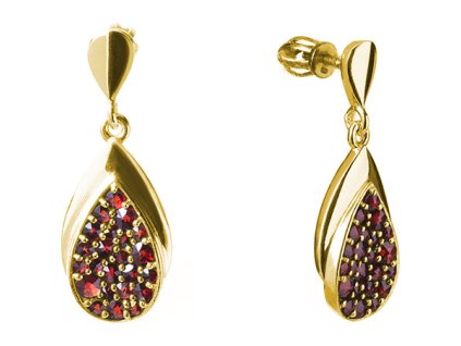 Silver earrings with czech garnet, gold plated - drop                                               
