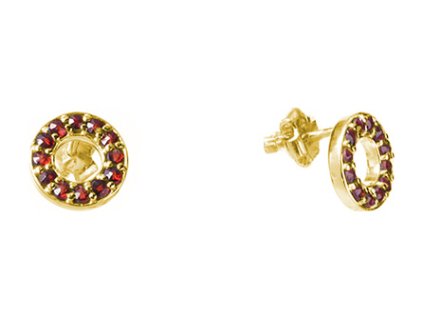 Silver earrings with czech garnet, gold plated - circle                                             