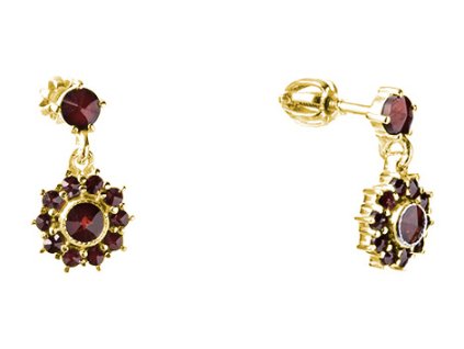 Silver earrings with czech garnet, gold plated - flower                                             