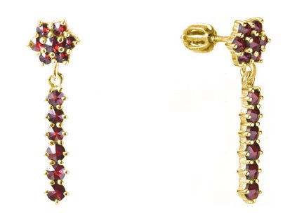 Silver earrings with czech garnet, gold plated - line                                               
