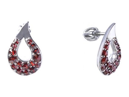 Silver earrings with czech garnet, rhodium plated - drop                                            