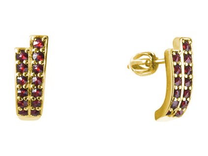 Silver earrings with czech garnet, gold plated - line                                               