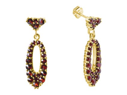 Silver earrings with czech garnet, gold plated - oval                                               