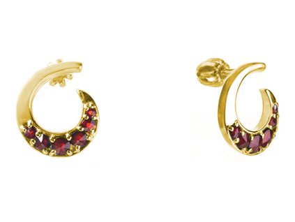 Silver earrings with czech garnet, gold plated - spiral                                             