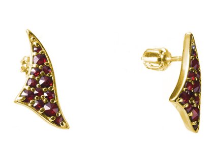 Silver earrings with czech garnet, gold plated - triangle                                           