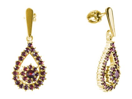 Silver earrings with czech garnet, gold plated - drop                                               