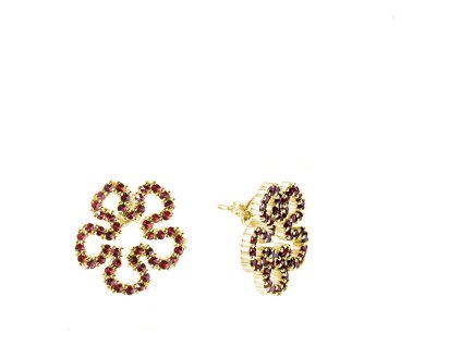 Silver earrings with czech garnet, gold plated - flower                                             