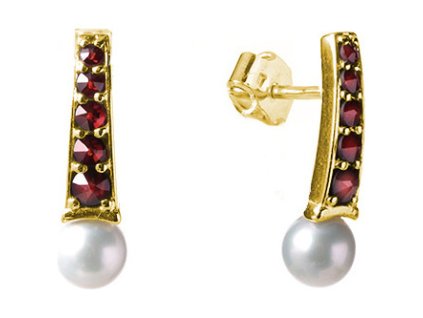 Silver earrings with czech garnet and pearl, gold plated - line                                     