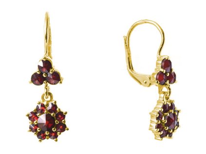 Silver earrings with czech garnet, gold plated - flower                                             
