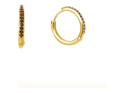 Silver earrings with czech garnet, gold plated - circle                                             