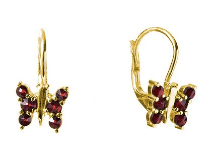 Silver earrings with czech garnet, gold plated, animal - butterfly                                  