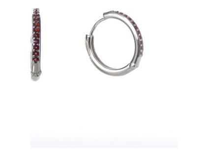 Silver earrings with czech garnet, rhodium plated - circle                                          
