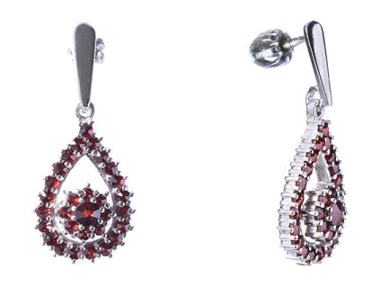 Silver earrings with czech garnet, rhodium plated - drop                                            