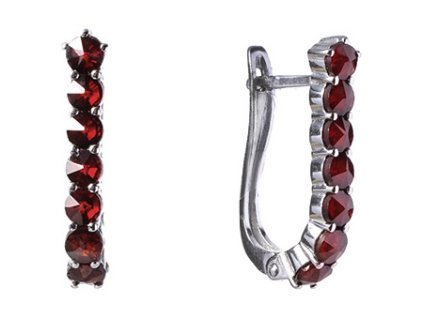 Silver earrings with czech garnet, rhodium plated - line                                            