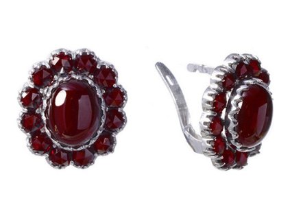 Silver earrings with czech garnet, rhodium plated - oval                                            