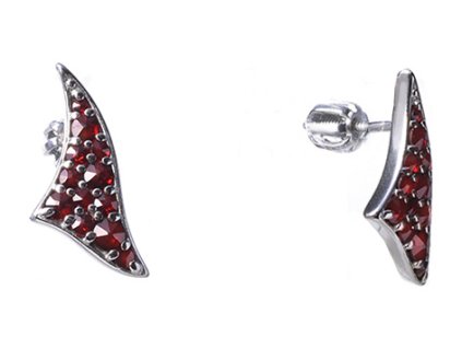 Silver earrings with czech garnet, rhodium plated - triangle                                        