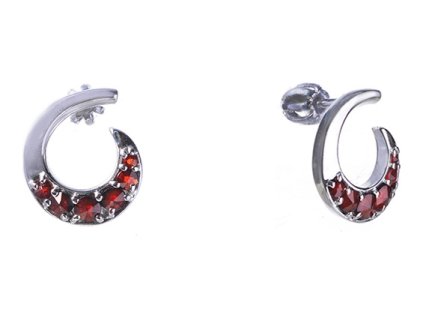 Silver earrings with czech garnet, rhodium plated - spiral                                          