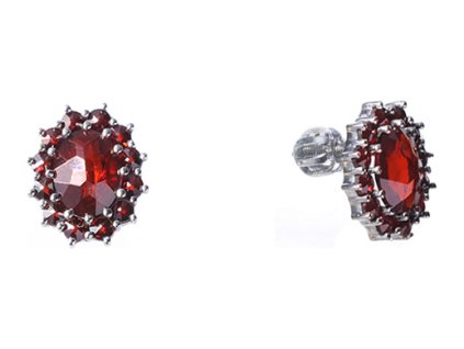 Silver earrings with czech garnet, rhodium plated - oval                                            