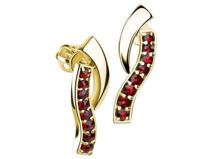 Silver earrings with czech garnet, gold plated - wave                                               