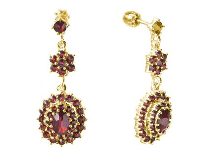 Silver earrings with czech garnet, gold plated - oval                                               