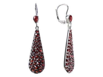 Silver earrings with czech garnet, rhodium plated - drop                                            