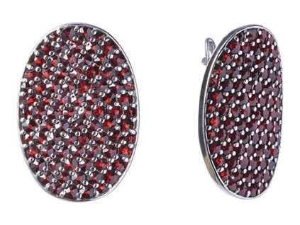 Silver earrings with czech garnet, rhodium plated - oval                                            