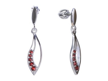 Silver earrings with czech garnet, rhodium plated - drop                                            