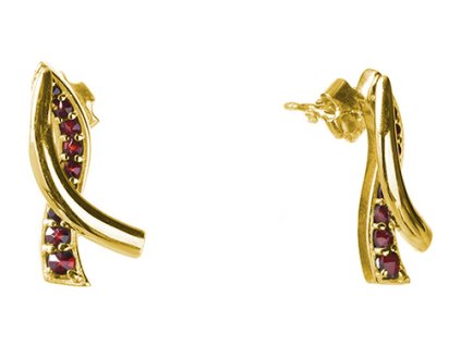 Silver earrings with czech garnet, gold plated - wave                                               