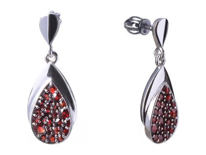 Silver earrings with czech garnet, rhodium plated - drop                                            
