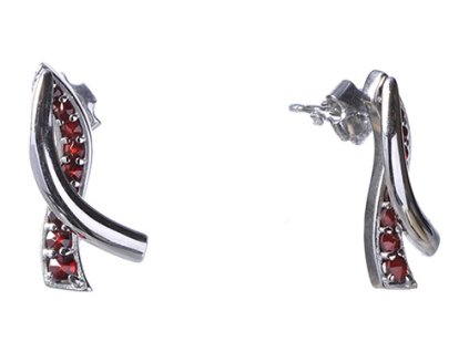 Silver earrings with czech garnet, rhodium plated - wave                                            