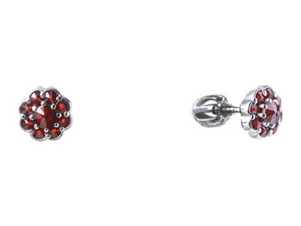 Silver earrings with czech garnet, rhodium plated - flower                                          