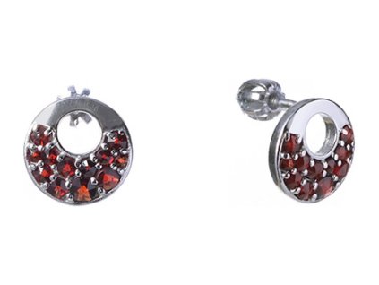 Silver earrings with czech garnet, rhodium plated - circle                                          