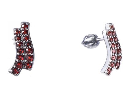 Silver earrings with czech garnet, rhodium plated - wave                                            